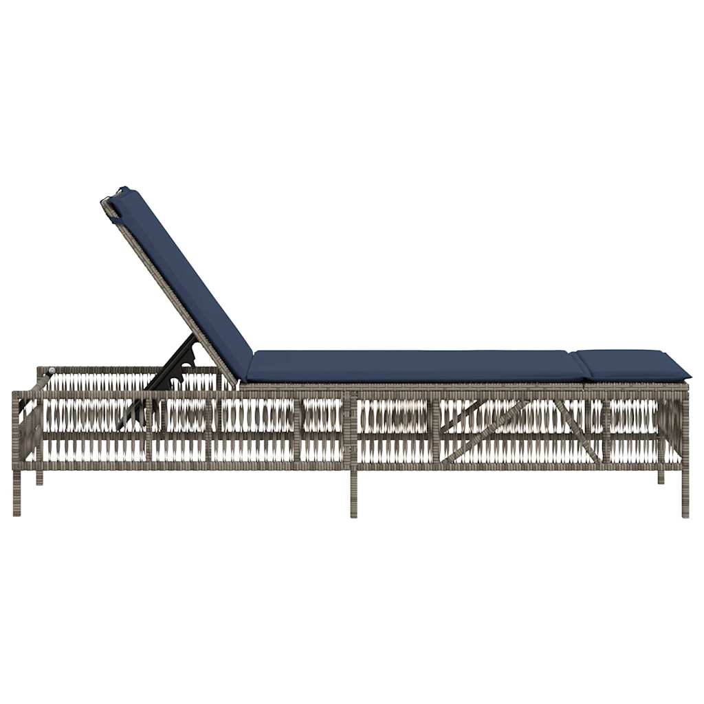 vidaXL Sonnenliege mit Kissen Grau Poly Rattan - Image 5