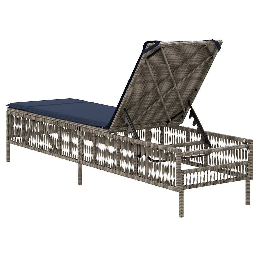 vidaXL Sonnenliege mit Kissen Grau Poly Rattan - Image 6