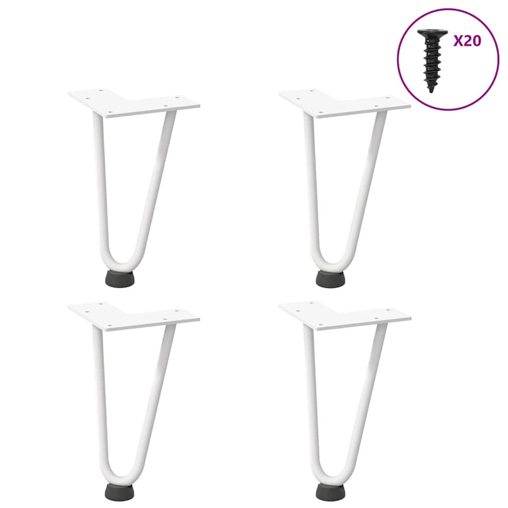 vidaXL Patas de horquilla para mesa de centro (4 unidades), color blanco, 20 cm, acero macizo