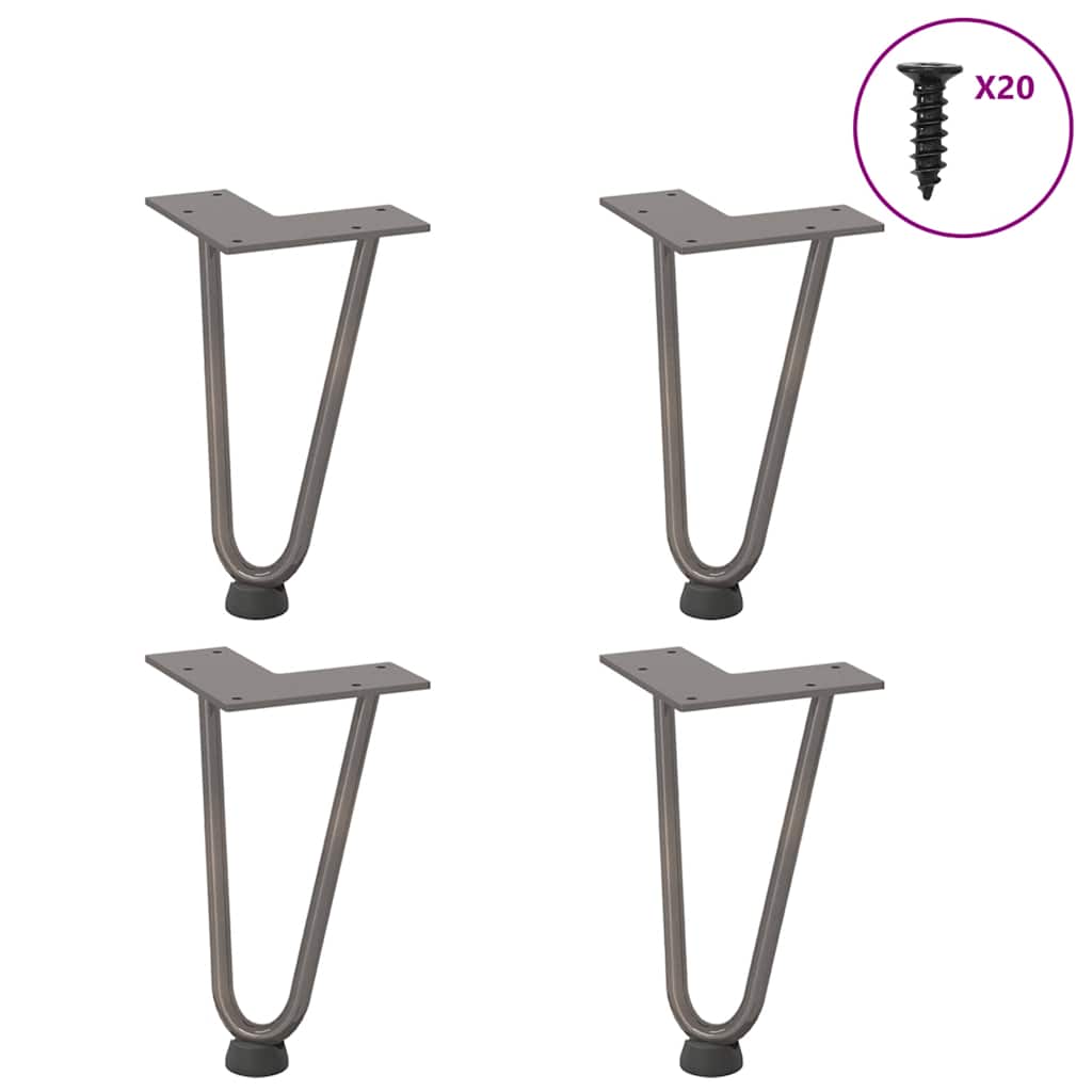 vidaXL Patas de horquilla para mesa de centro (4 unidades, acero natural, 20 cm, acero macizo)