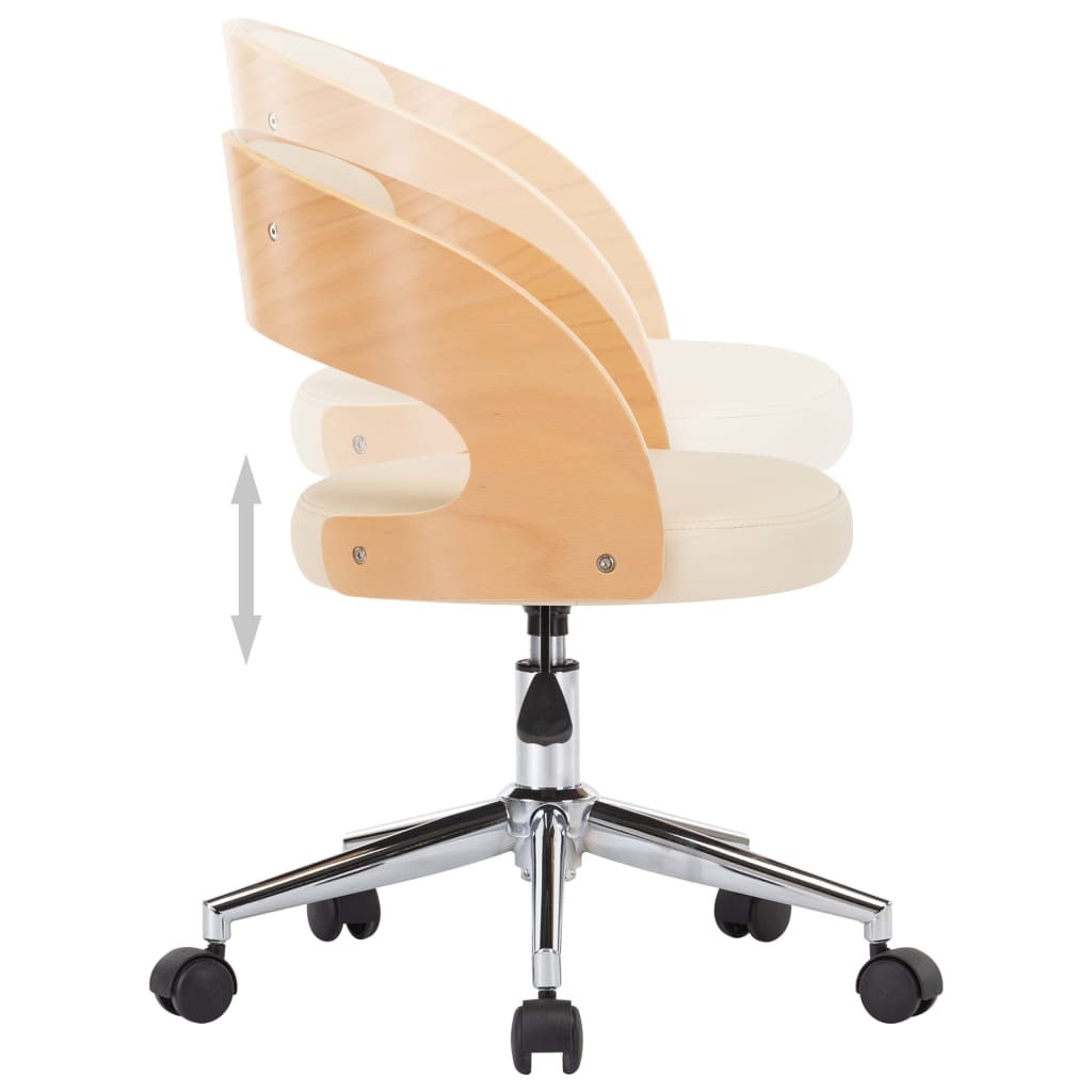 vidaXL Silla de oficina giratoria madera curvada cuero sintético crema - Image 6