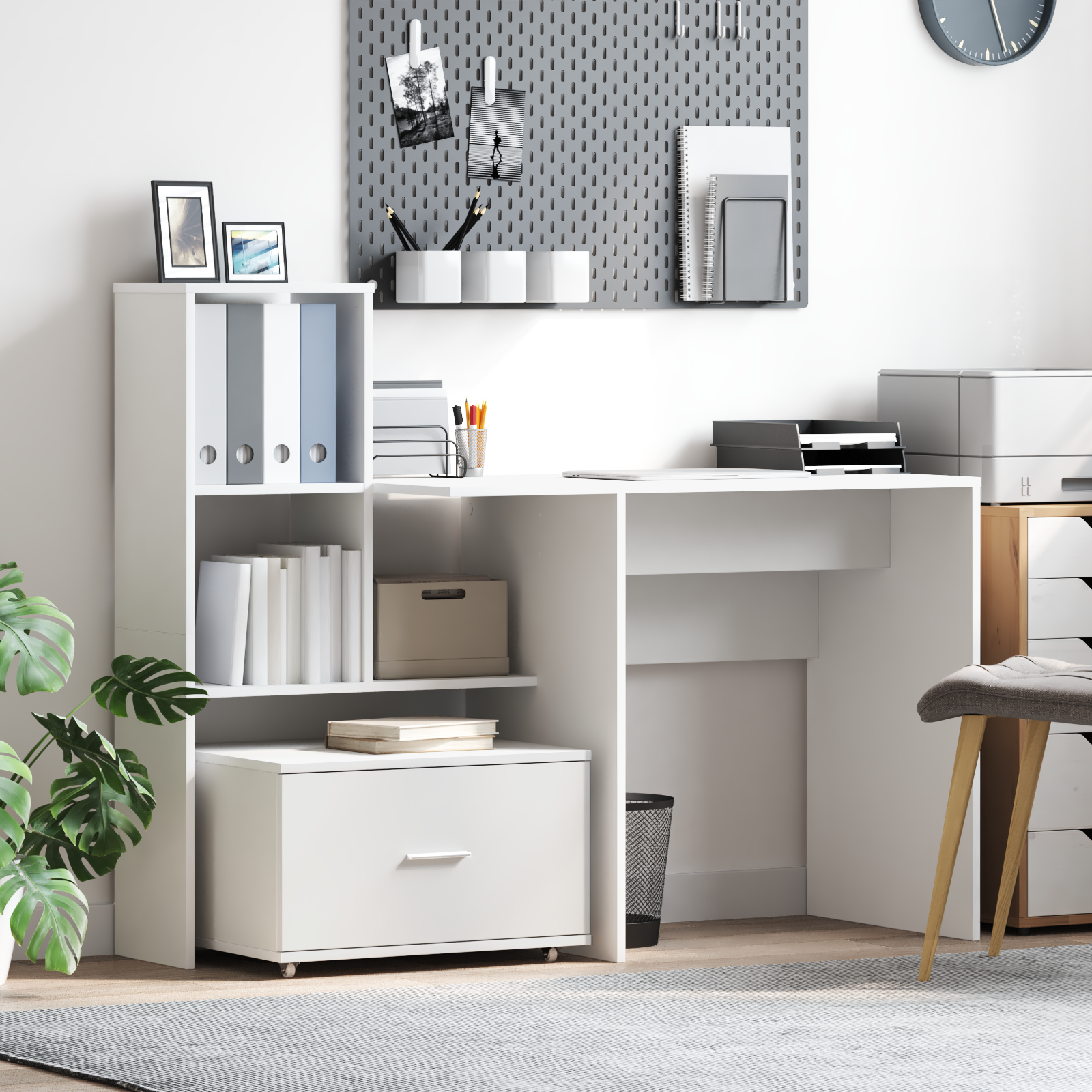 Scrivania Bianco 131,5 X 50 X 106,5 Cm Legno Multistrato