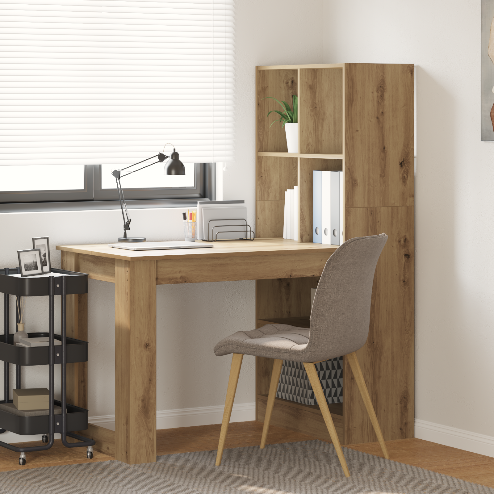 Scrivania Con Lo Scaffale Rovere Artigianale 122 X 67 X 145 cm