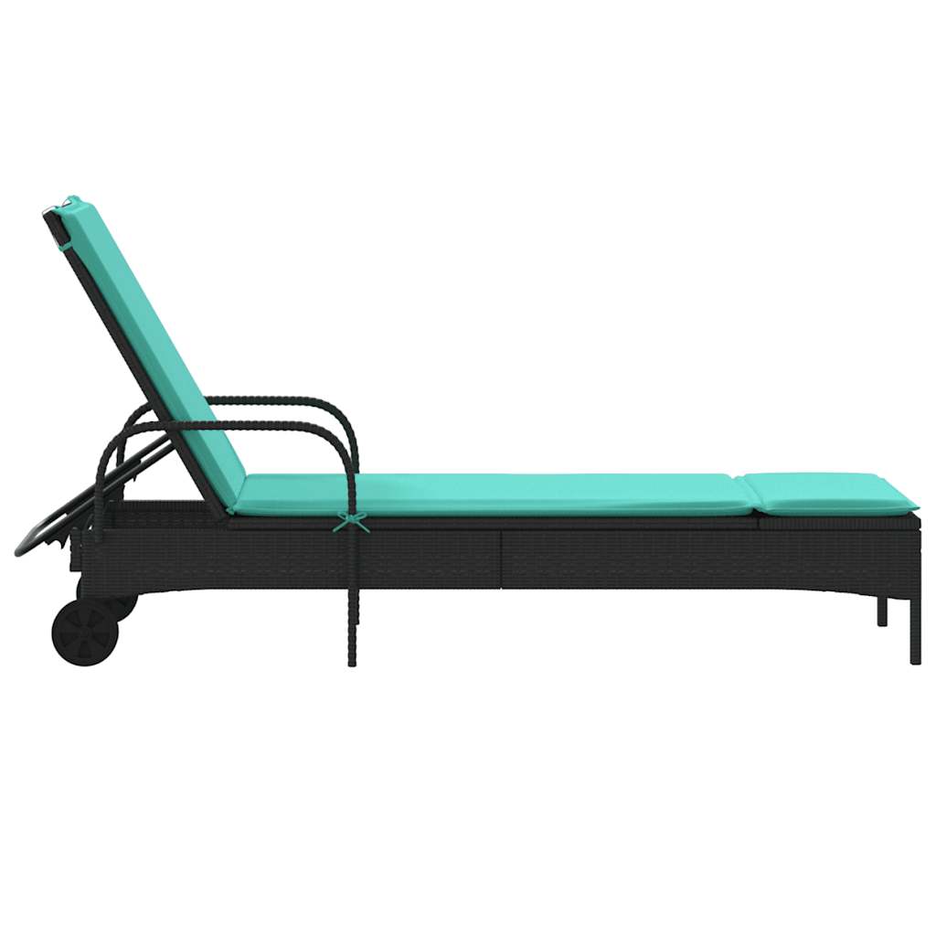 vidaXL Sonnenliege mit Rollen und Kissen Schwarz Poly Rattan - Image 5