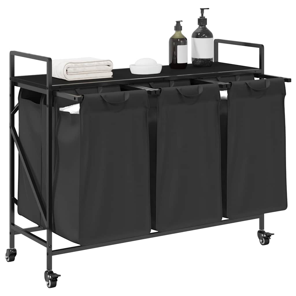 vidaXL Wäschekorb 3 Fächer mit Rädern Schwarze Eiche - Image 4