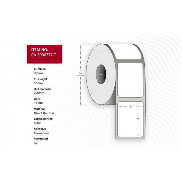 Capture CA-3006777-T-Perf Etichetta Per Stampante (label 100 X 50mm, Core 76mm, - Direct Thermal, Uncoated, - Permanent, With Perforation, 3000 Label