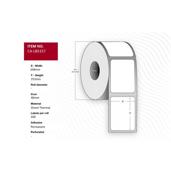 Capture CA-Lb5157 Etichetta Per Stampante (label 104 X 251mm, Core 40mm, - Direct Thermal, Indoor Label, - Permanent Adhesive. 160 Labels Per Roll, 1