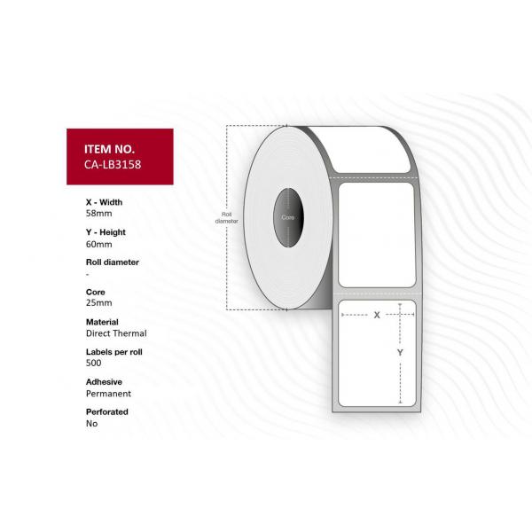 Capture CA-Lb3158 Etichetta Per Stampante (label 58 X 60mm, Core 25mm, - Direct Thermal, ToP-Coated, - Permanent, No Perforation, 500 Labels Per Roll