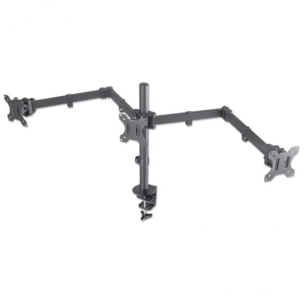 Manhattan 461658 Supporti A Parete Per Tv 68,6 Cm [27] Scrivania Nero (tv & Monitor Mount, Desk, DoublE-Link Arms, 3 Screens, Screen Sizes: 10-27, bl