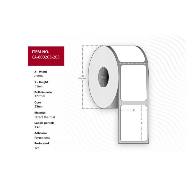 Capture CA-800263-205 Etichetta Per Stampante (label 76 X 51mm, Core 25mm, - Direct Thermal, Coated, - Permanent, Perforated, 1370 Labels Per Roll, 1