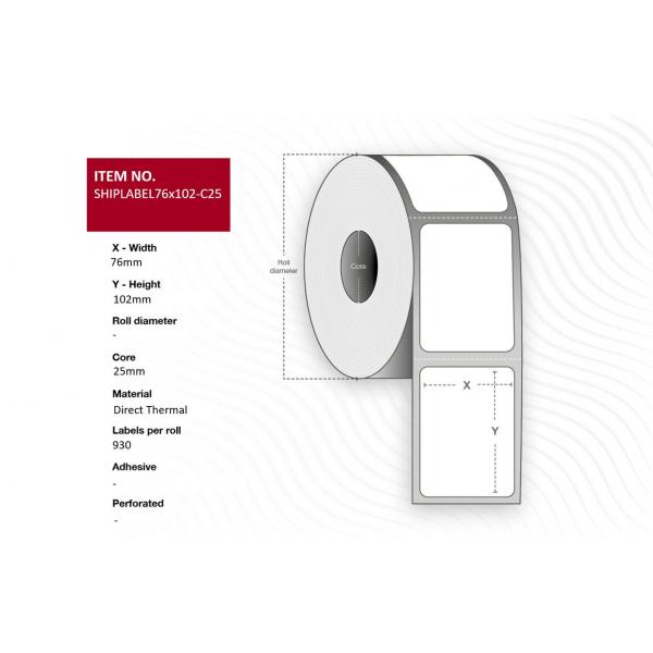 Capture Shiplabel76x102-C25 Etichetta Per Stampante (shiP-Label 76 X 102mm, Core - 25mm. Direct Thermal, 930 - Labels Per Roll, 12 Rolls Per Box)