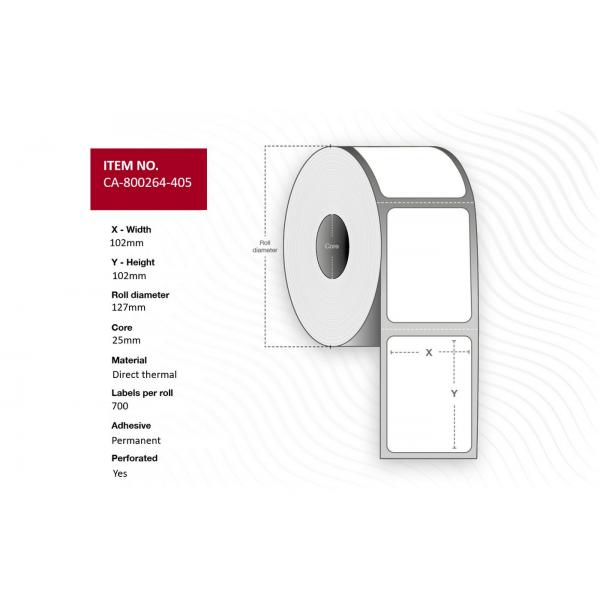 Capture CA-800264-405 Etichetta Per Stampante (label 102 X 102mm, Core - 25mm, Direct Thermal, Coated, - Permanent, Perforated, 700 Labels Per Roll,
