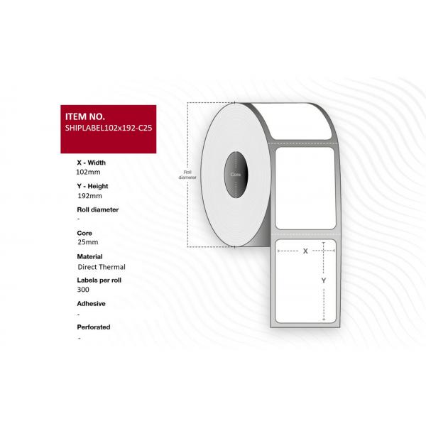 Capture Shiplabel102x192-C25 Etichetta Per Stampante (shiP-Label 102 X 192mm, Core - 25mm. Direct Thermal, - Perforated, 300 Labels Per Roll. 24 Roll