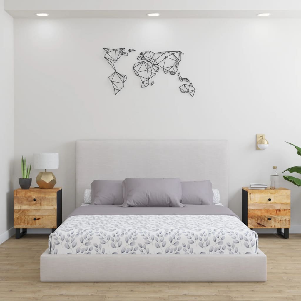 Comodini 2pz 40x33x46 Cm In Legno Massello Di Mango