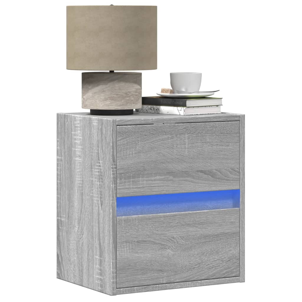 Comodini A Parete Con Luci Led 2 Pz Grigio Sonoma