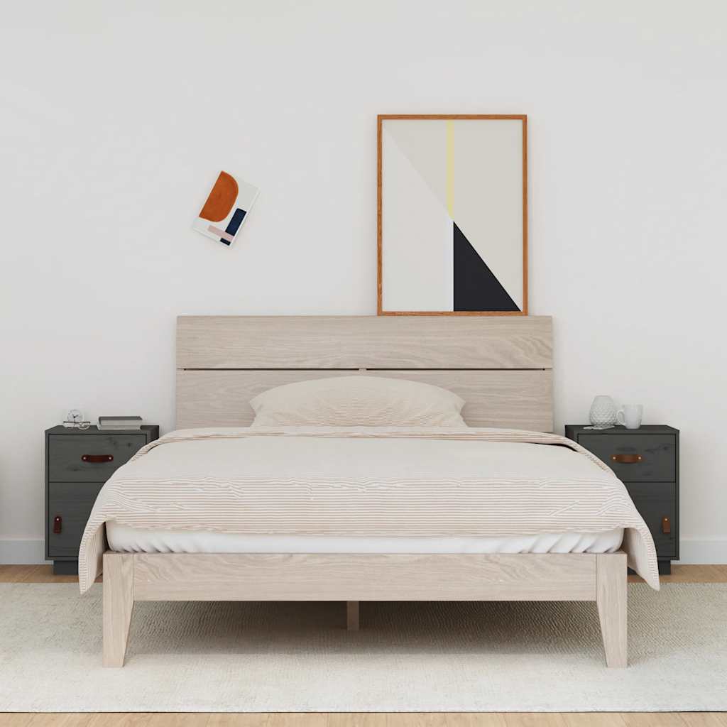 Comodini Grigi 2 Pz 40x34x55 Cm In Legno Massello Di Pino