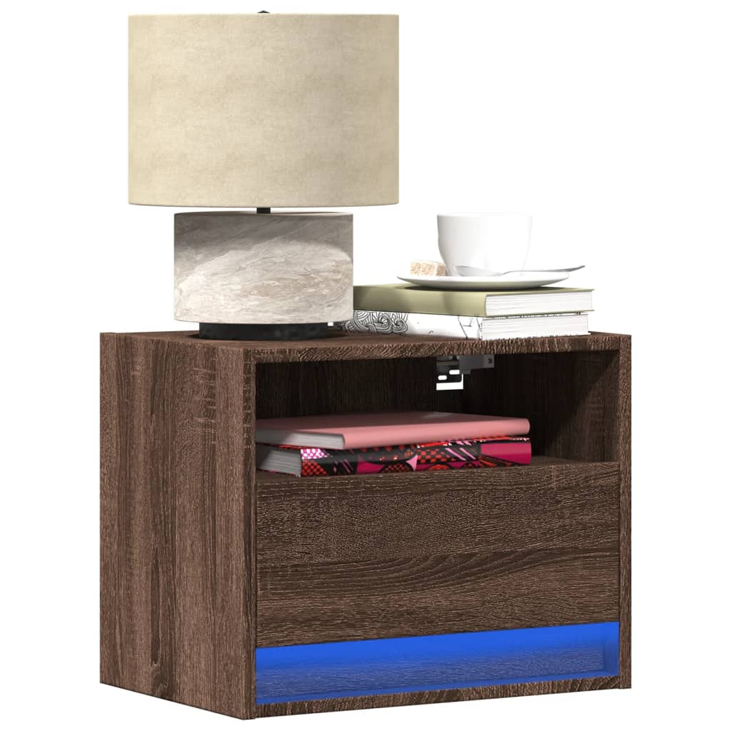 Comodino A Parete Con Luci Led Rovere Marrone