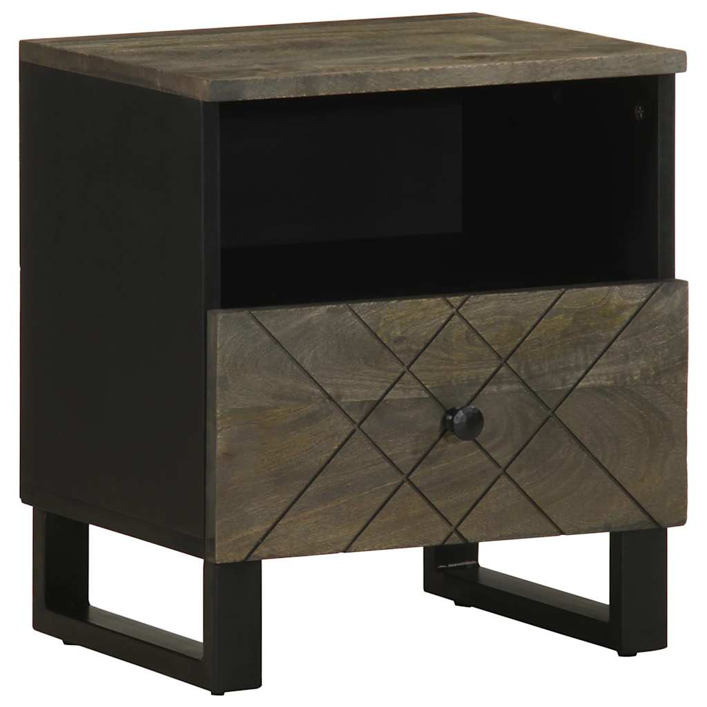 Comodini 2pz Neri 40x33x46 Cm In Legno Massello Di Mango