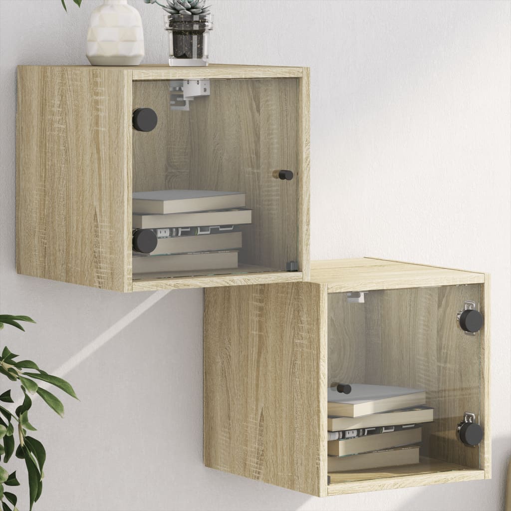 Comodini Con Ante In Vetro 2pz Rovere Sonoma 35x37x35 cm