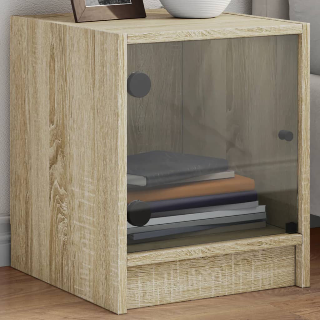 Comodini Con Ante In Vetro 2pz Rovere Sonoma 35x37x42 cm