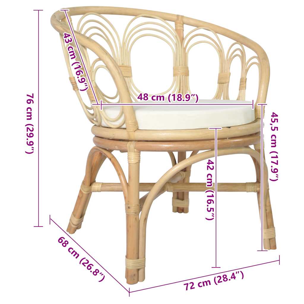 Sedia Da Pranzo Con Cuscino In Rattan Naturale E Lino - Image 6