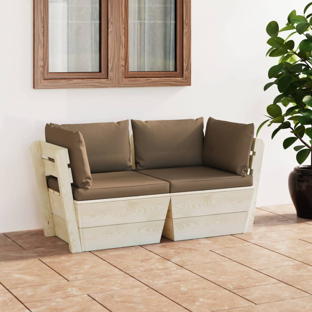 Divano Da Giardino A 2 Posti Su Pallet Con Cuscini Legno Abete