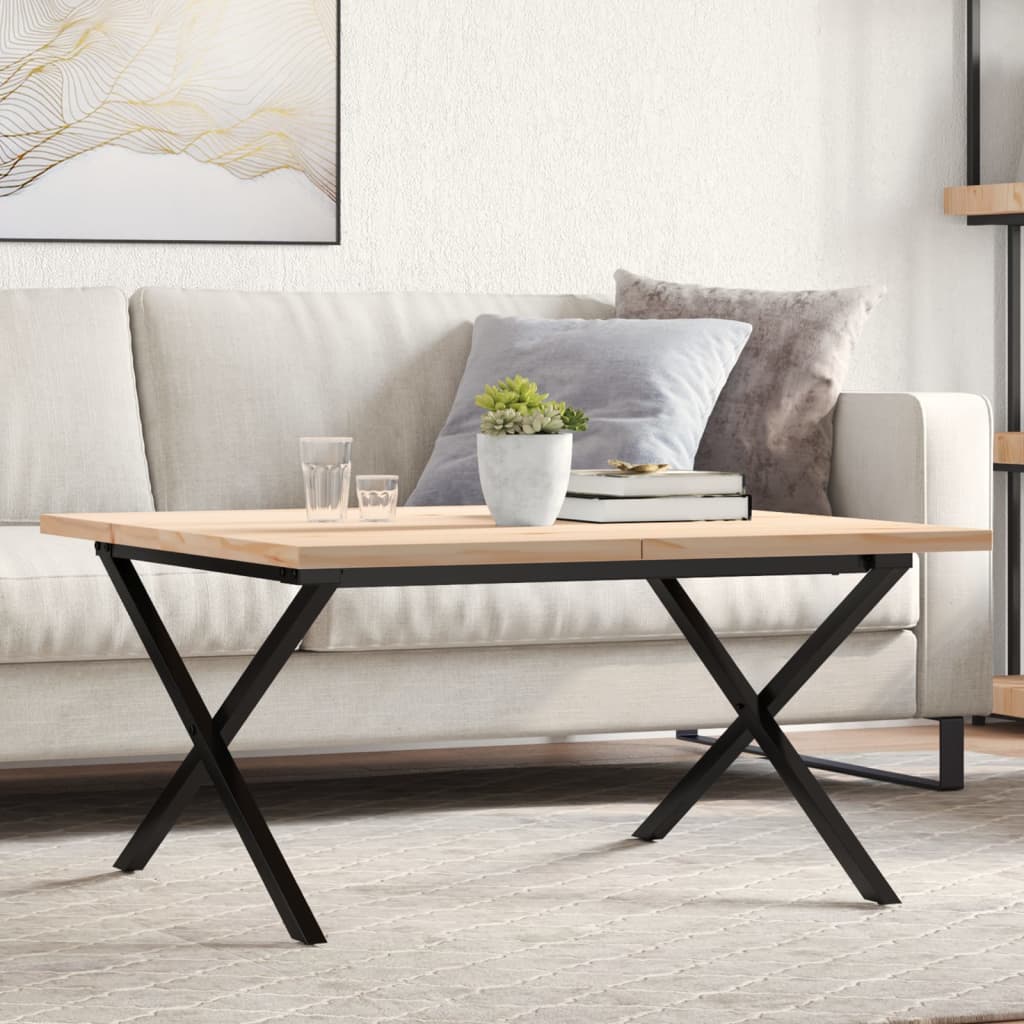Tavolino Salotto Telaio A X 80x80x45,5cm Legno Pino E Acciaio