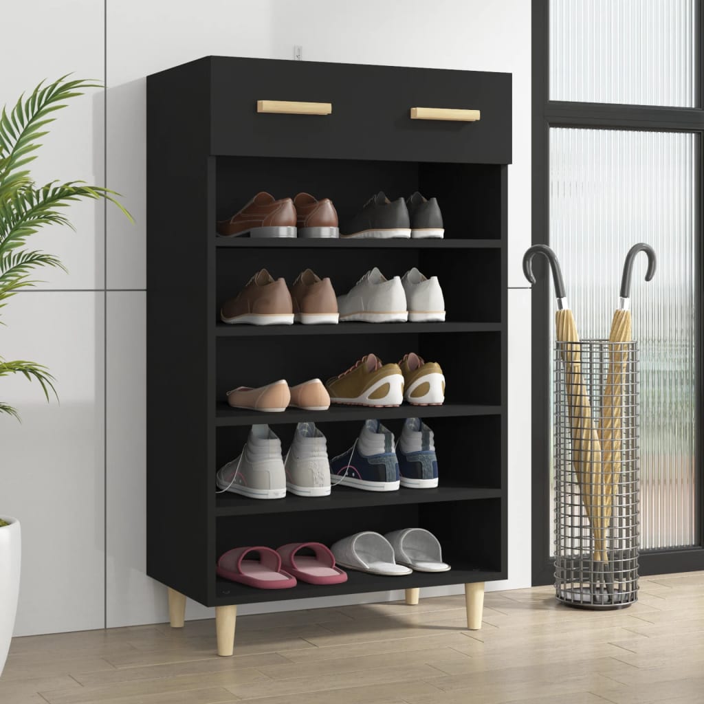 Scarpiera Nera 60x35x105 Cm In Legno Multistrato