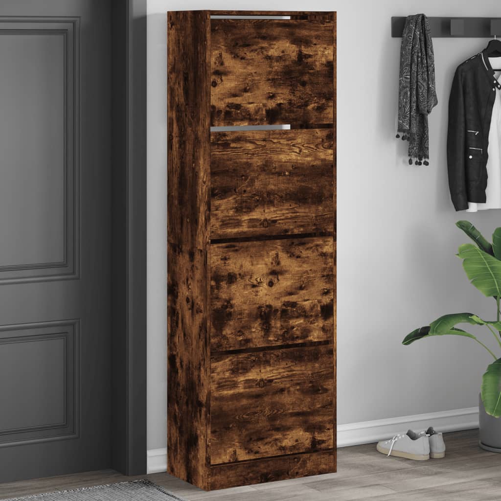 Scarpiera Con 4 Cassetti Ribaltabili Rovere Fumo 60x34x187,5 cm