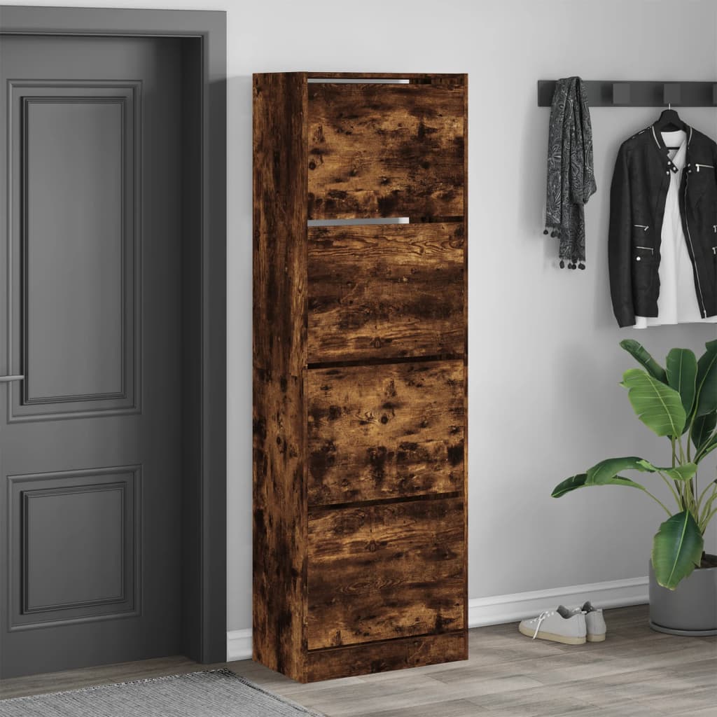 Scarpiera Con 4 Cassetti Ribaltabili Rovere Fumo 60x34x187,5 cm - Image 3