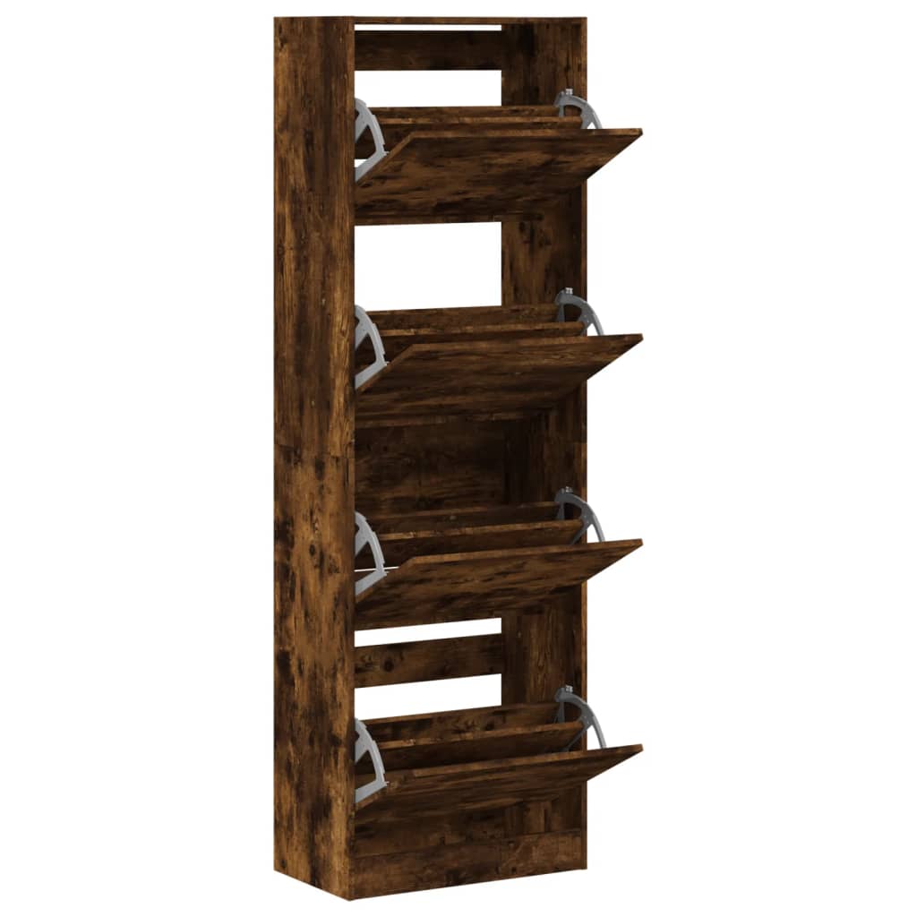 Scarpiera Con 4 Cassetti Ribaltabili Rovere Fumo 60x34x187,5 cm - Image 5