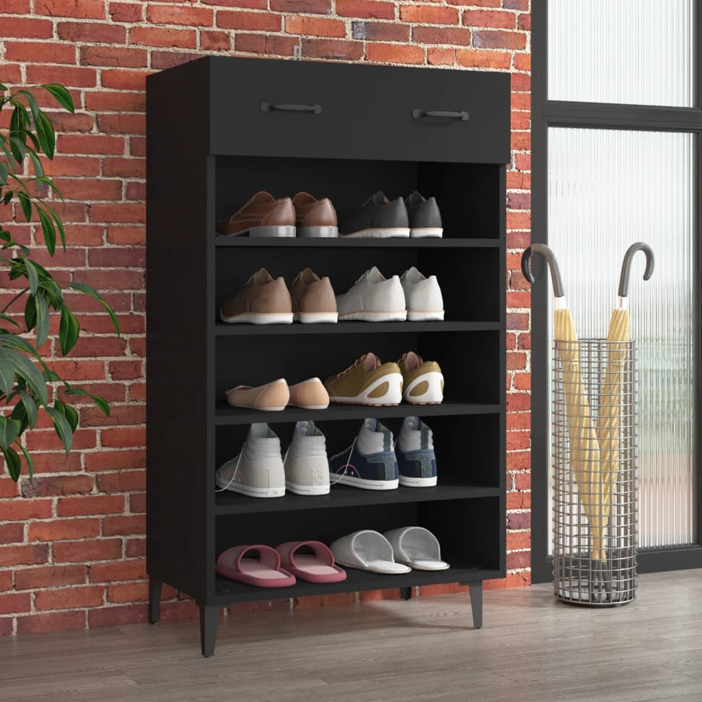 Scarpiera Nera 60x35x105 Cm In Legno Multistrato