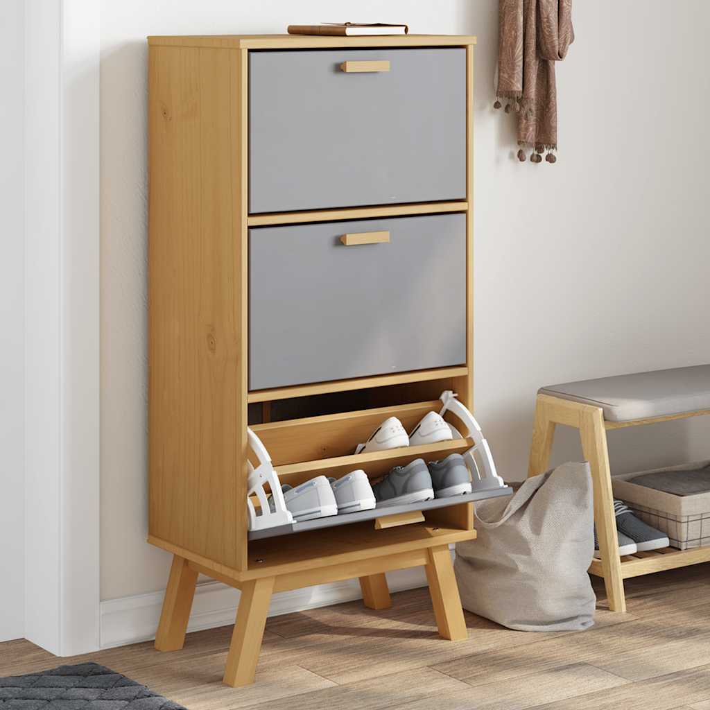 Scarpiera Olden Grigia Marrone 55x35x120 Cm Legno Massello Pino