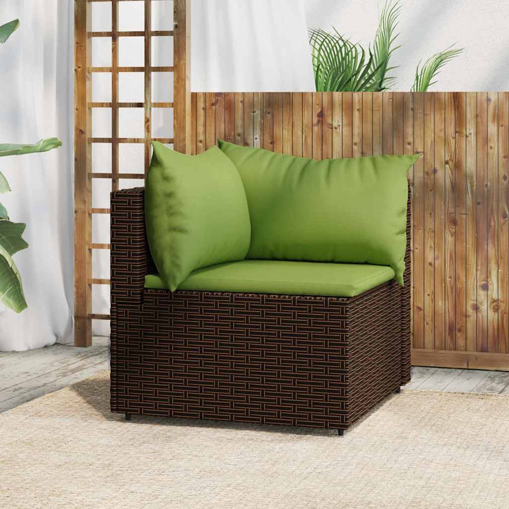 Divano Angolare Da Giardino Con Cuscini In Polyrattan Marrone
