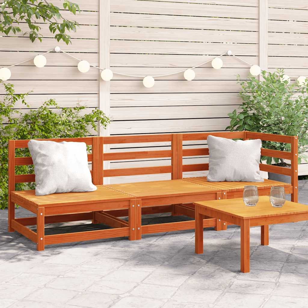 Divano Da Giardino A 3 Posti Marrone Cera Legno Massello Pino