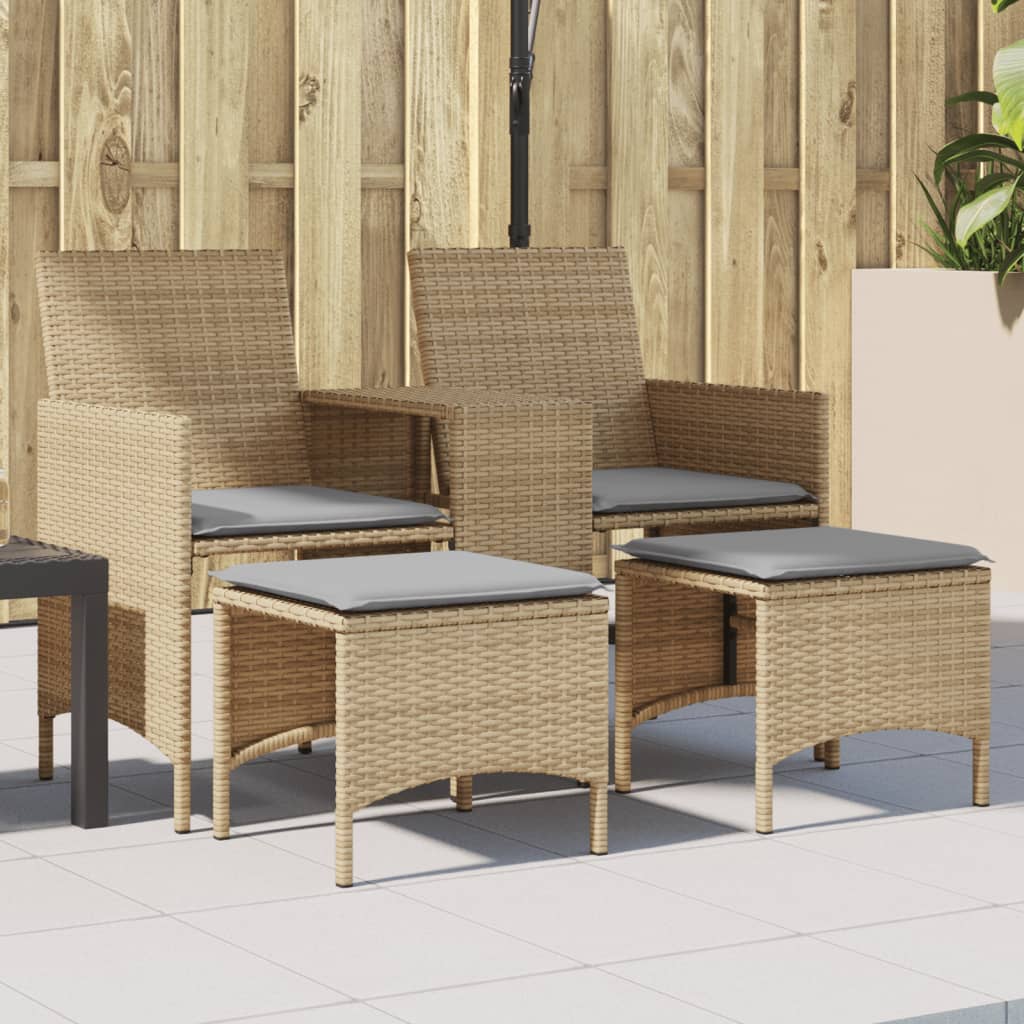 Divano Giardino 2 Posti Con Tavolo E Sgabelli Beige Polyrattan