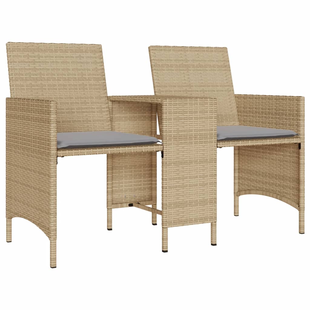 Divano Giardino 2 Posti Con Tavolo E Sgabelli Beige Polyrattan - Image 4
