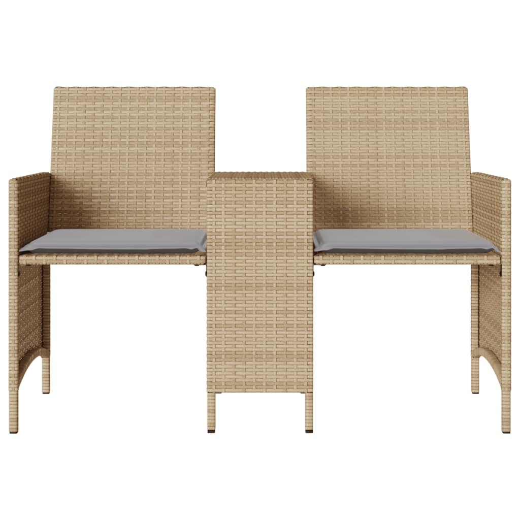 Divano Giardino 2 Posti Con Tavolo E Sgabelli Beige Polyrattan - Image 5