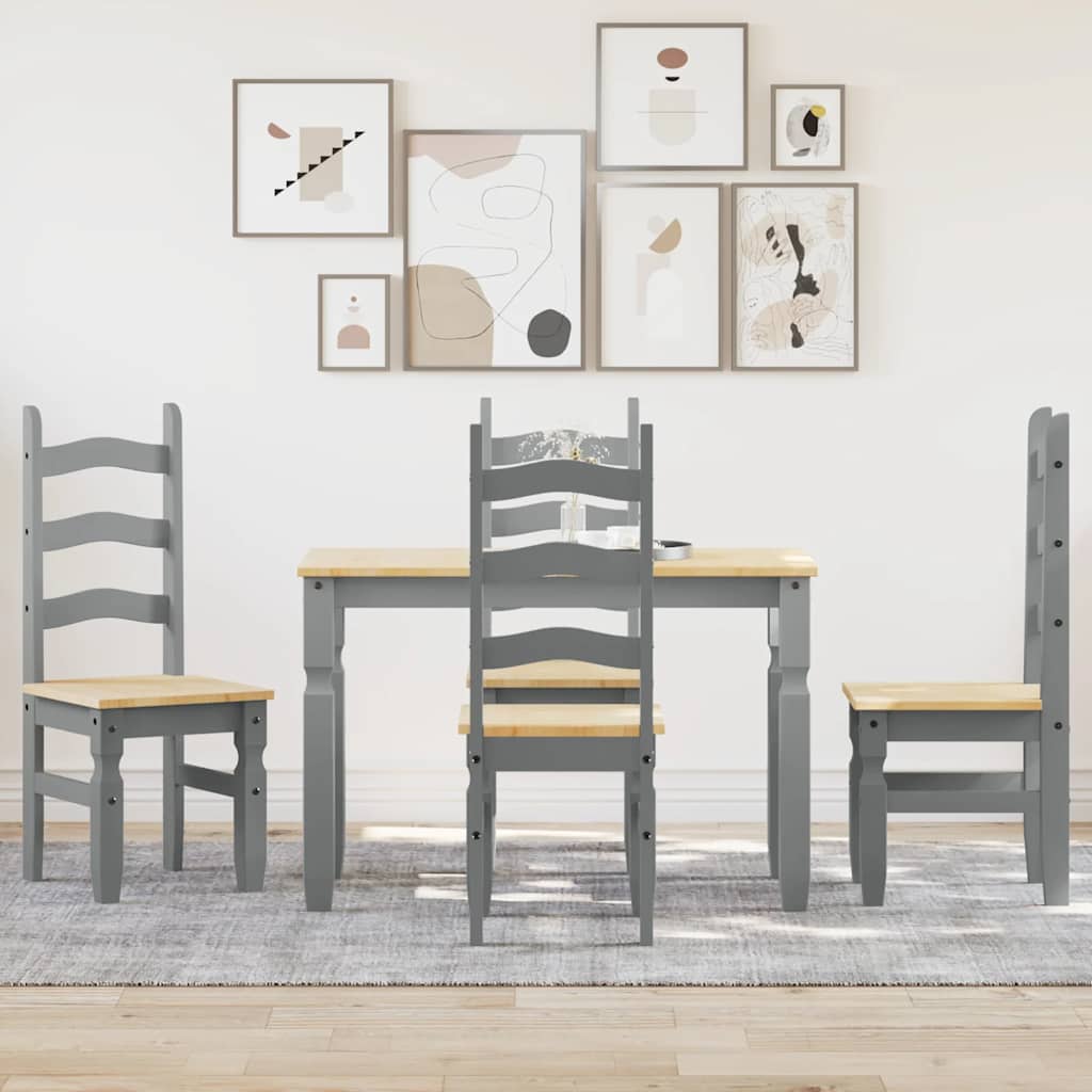 Set Da Pranzo 5 Pz Panama Grigio In Legno Massello Di Pino