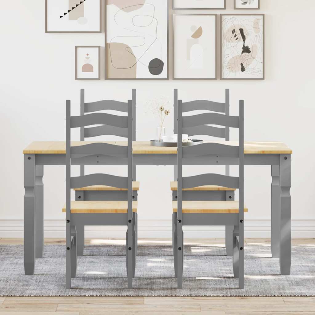 Set Da Pranzo 5 Pz Panama Grigio In Legno Massello Di Pino