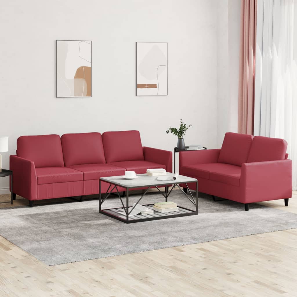 Set Di Divani 2 Pz Con Cuscini Rosso Vino In Similpelle