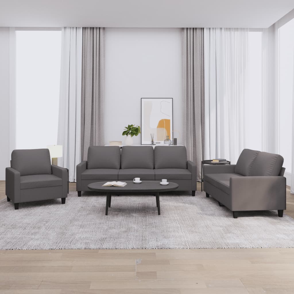 Set Di Divani 3 Pz Con Cuscini Grigio In Similpelle