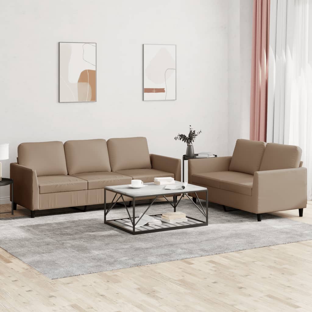 Set Di Divani 2 Pz Con Cuscini Cappuccino In Similpelle