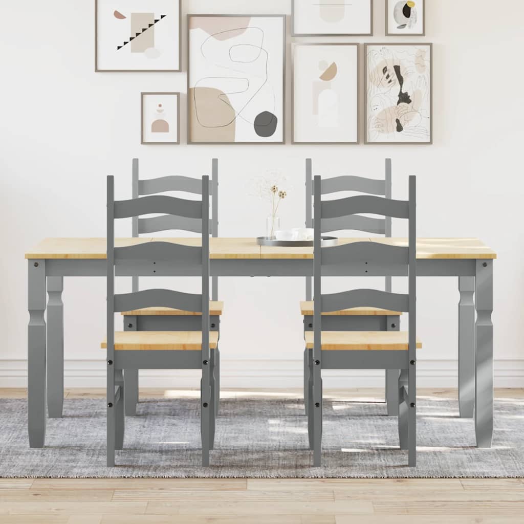 Set Da Pranzo 5 Pz Panama Grigio In Legno Massello Di Pino