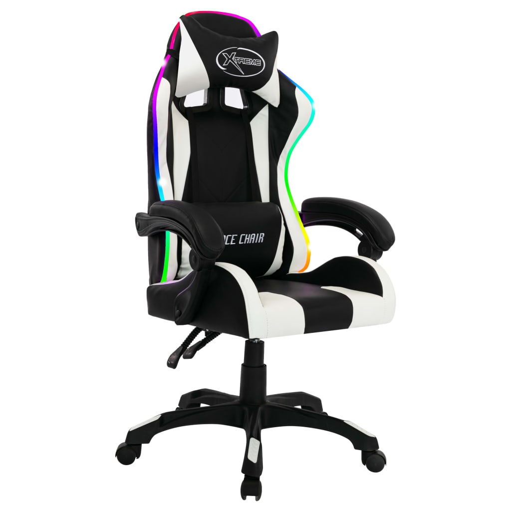 Sedia Da Gaming Con Luci A Led Rgb Bianca E Nera In Similpelle