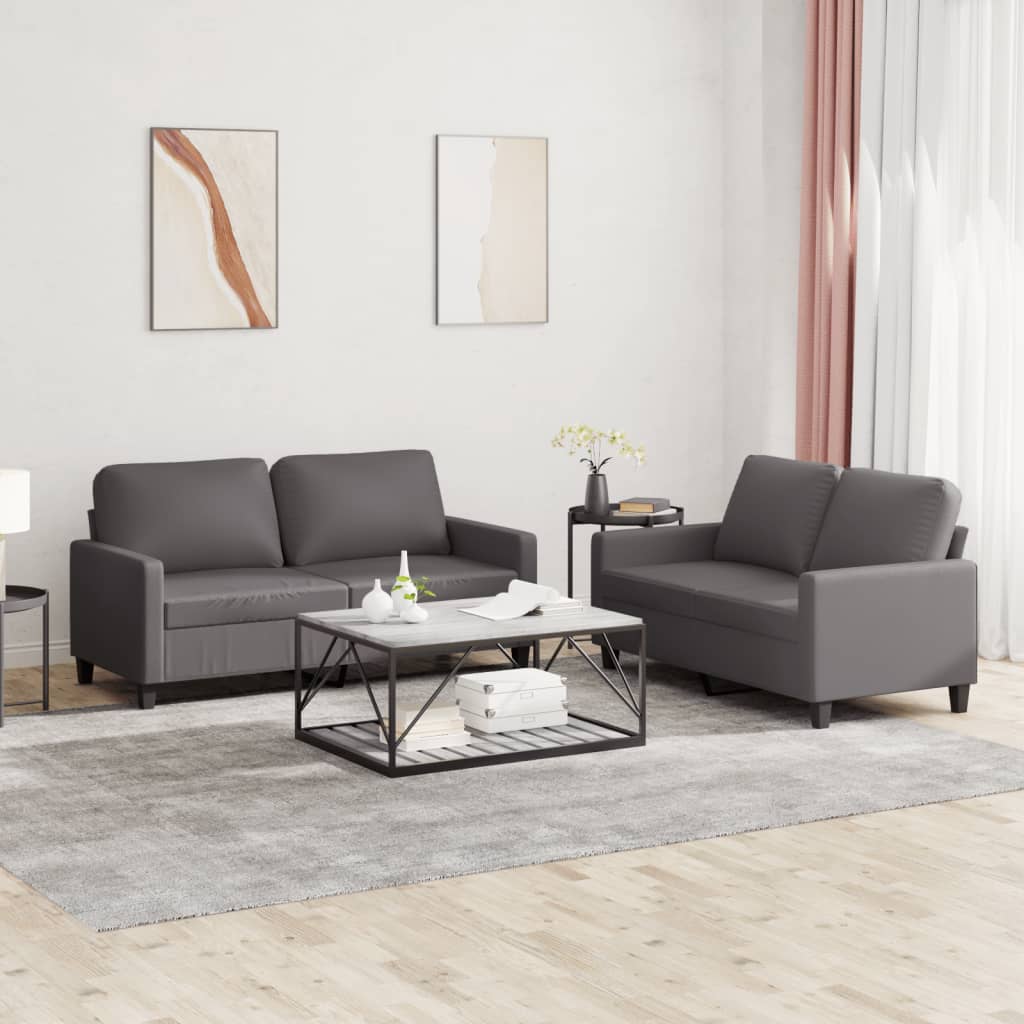 Set Di Divani 2 Pz Con Cuscini Grigio In Similpelle