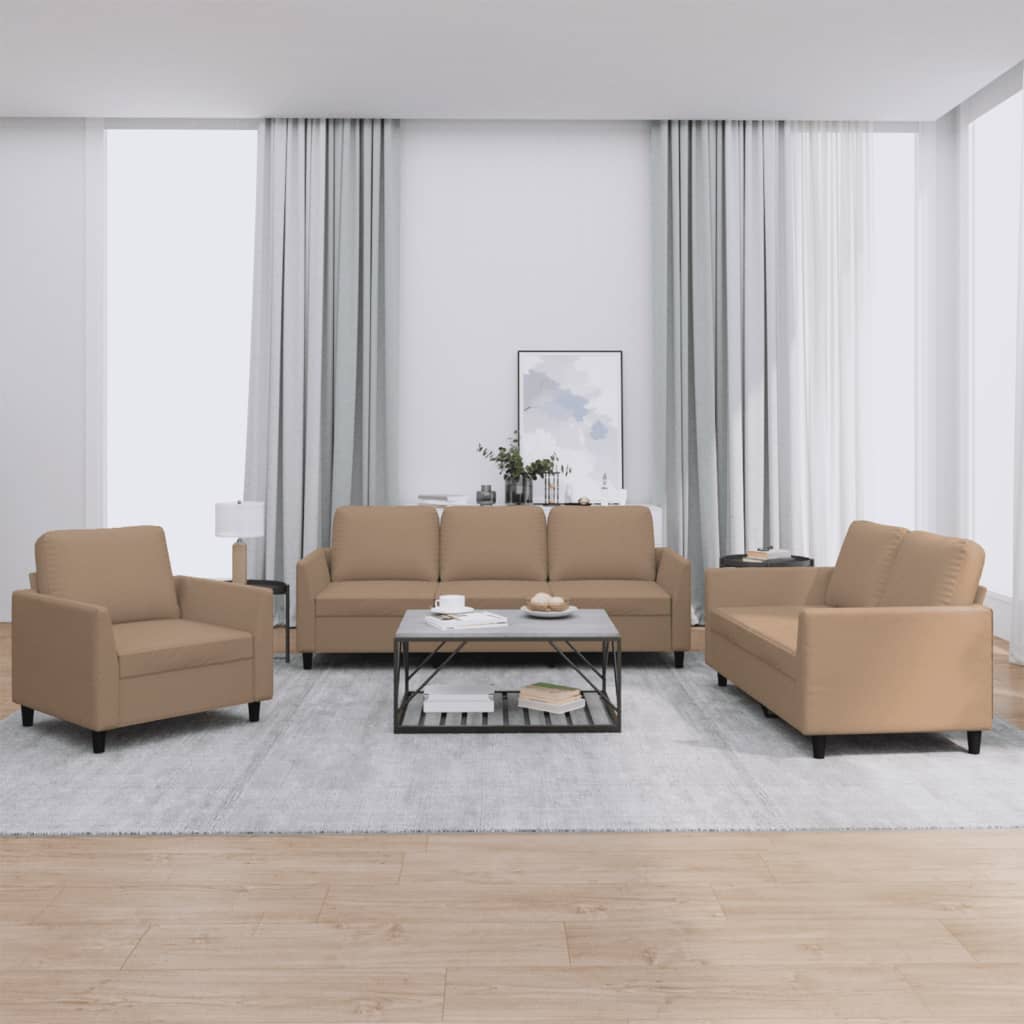 Set Di Divani 3 Pz Con Cuscini Cappuccino In Similpelle