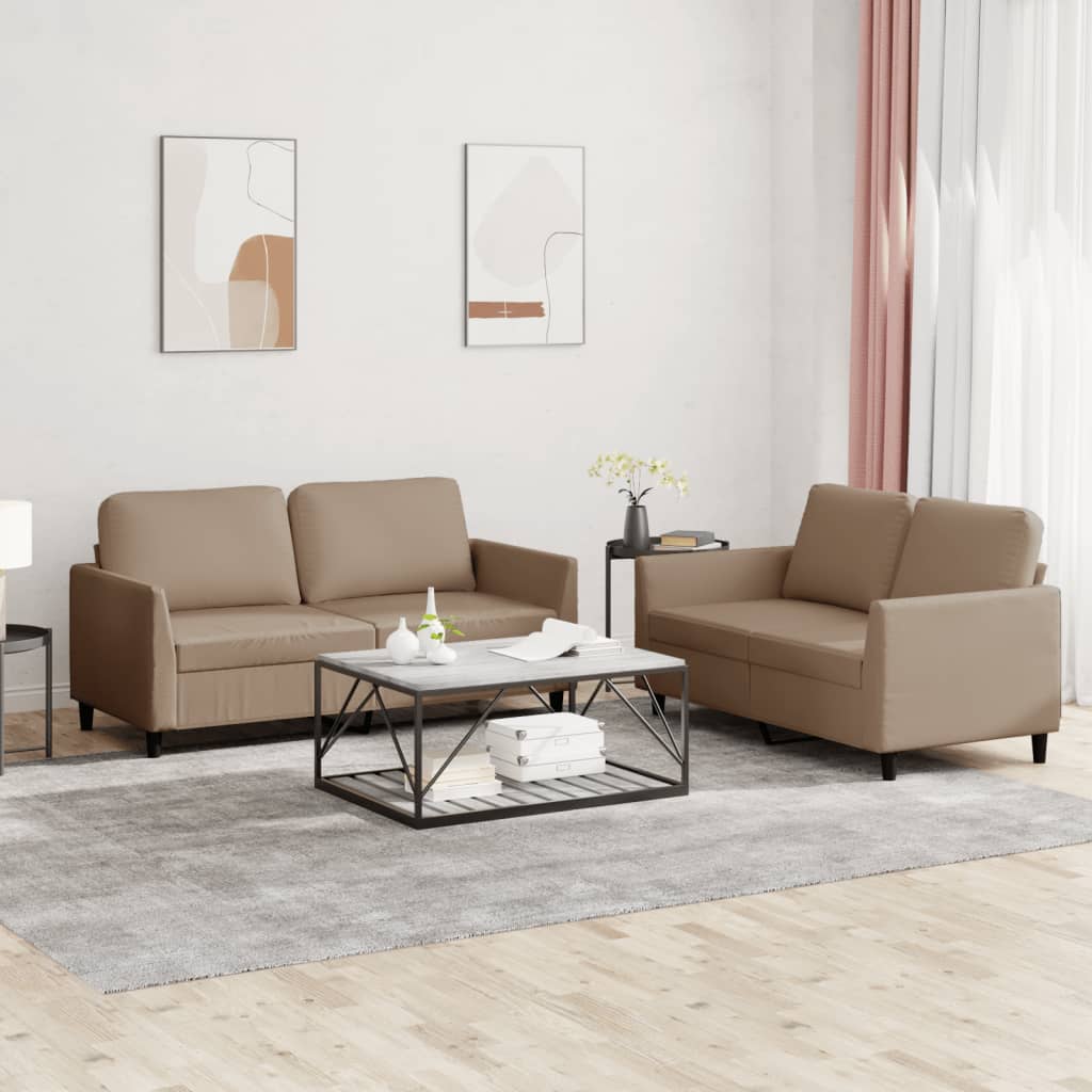 Set Di Divani 2 Pz Con Cuscini Cappuccino In Similpelle