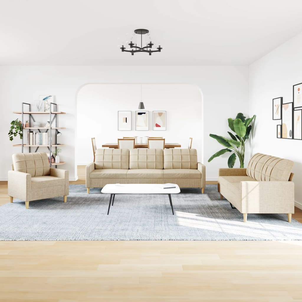 Set Di Divani 3 Pz Crema In Tessuto - Image 3