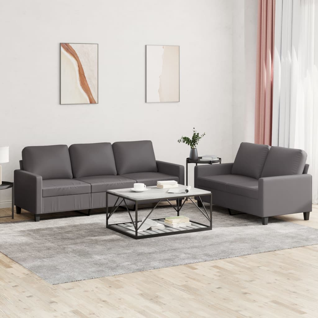 Set Di Divani 2 Pz Con Cuscini Grigio In Similpelle